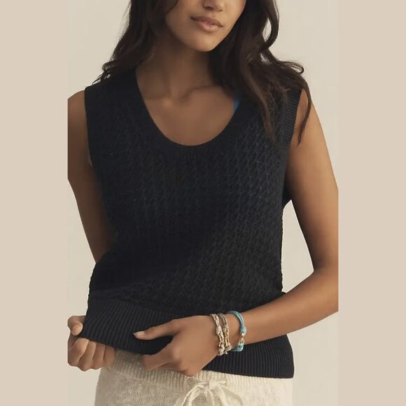 NEW Varley - Size M Ferns Cotton Open-Knit Scoop-Neck Tank Top - Navy - Picture 2 of 4